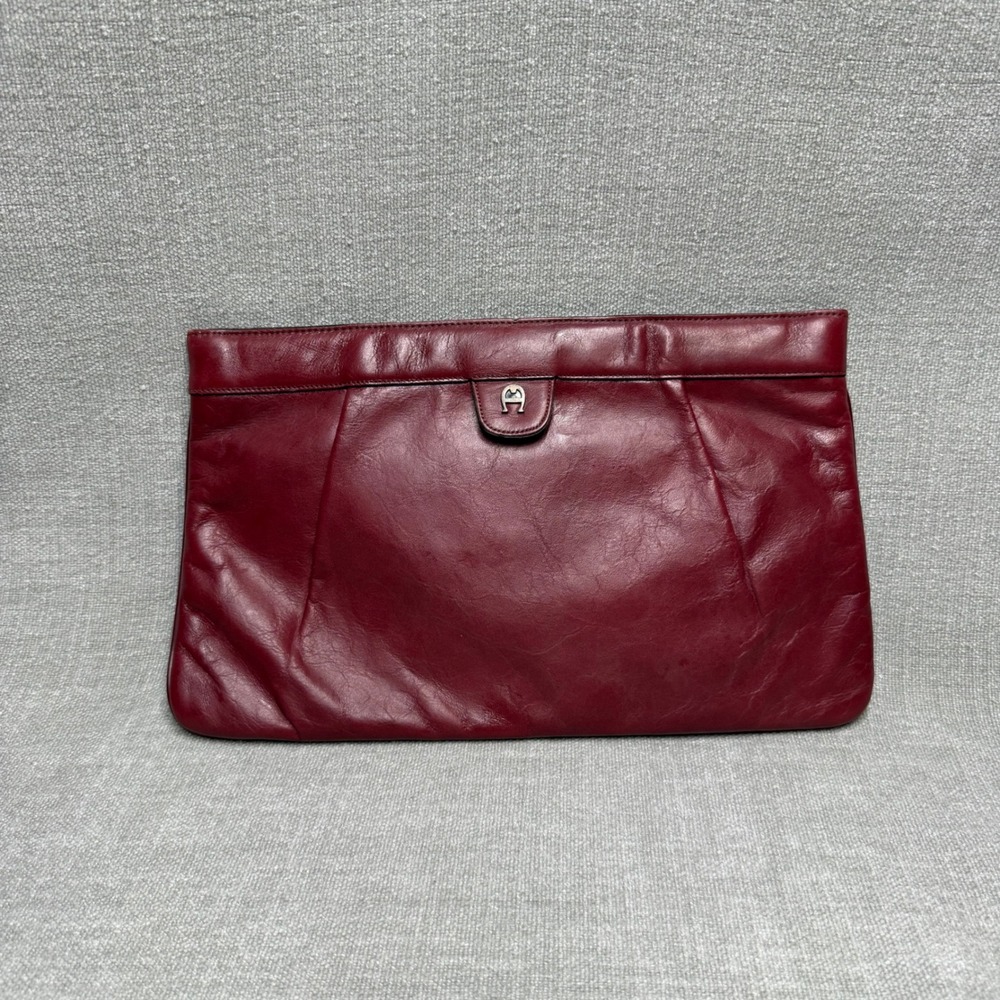 Etienne Aigner Vintage Oxblood Leather Clutch Bag Purse Large Burgundy Maroon
